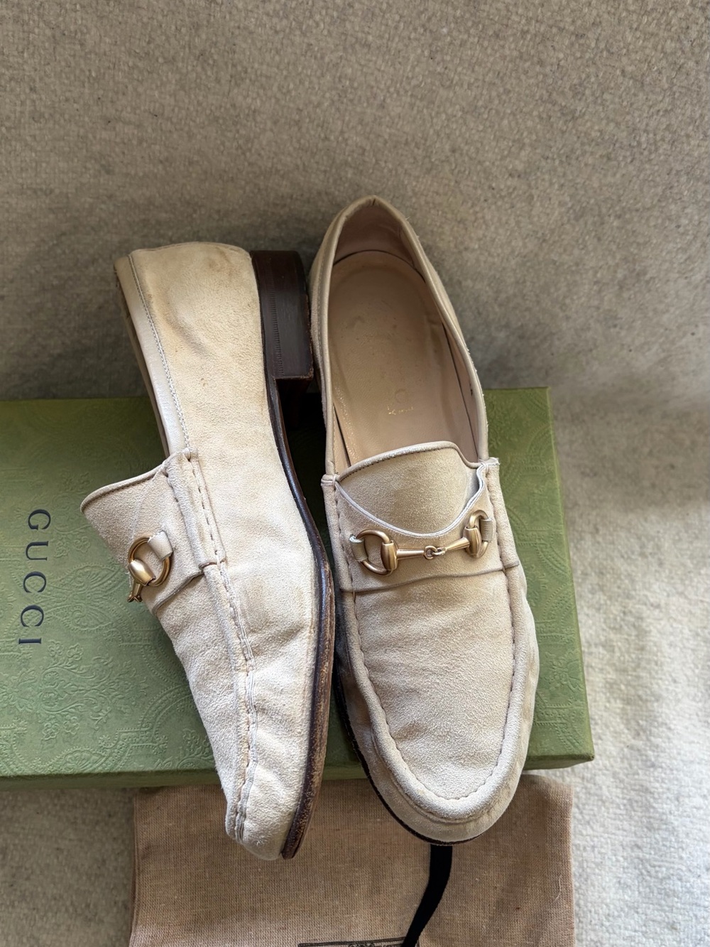 Gucci Beige Suede Horsebit Loafers - Picture 2 of 5
